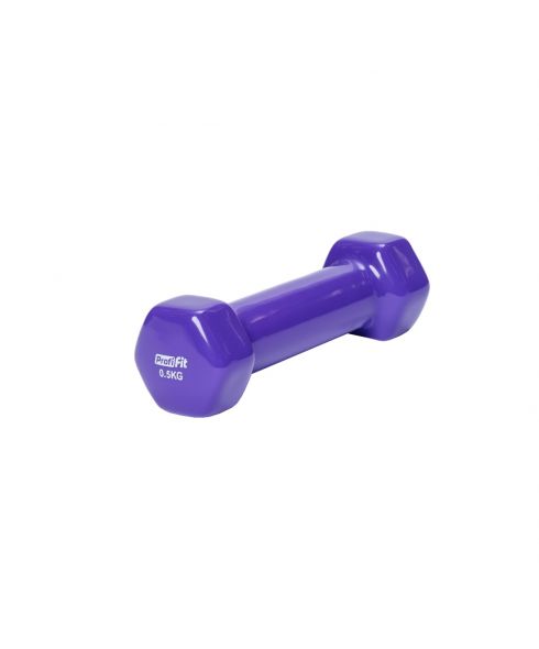 Гантель в виниловой оболочке, шестигранник PROFI-FIT 0,5 кг, фиолетовая