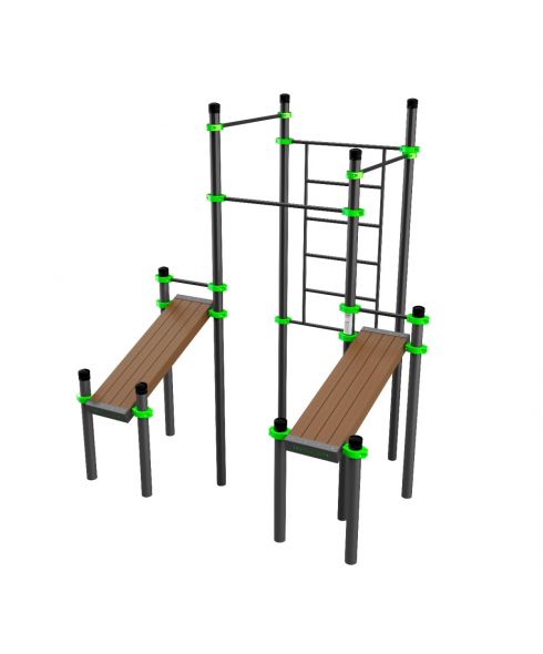 W221 Воркаут (3 турника, шведская стенка, 2 наклонные скамьи) ZAVODSPORTA